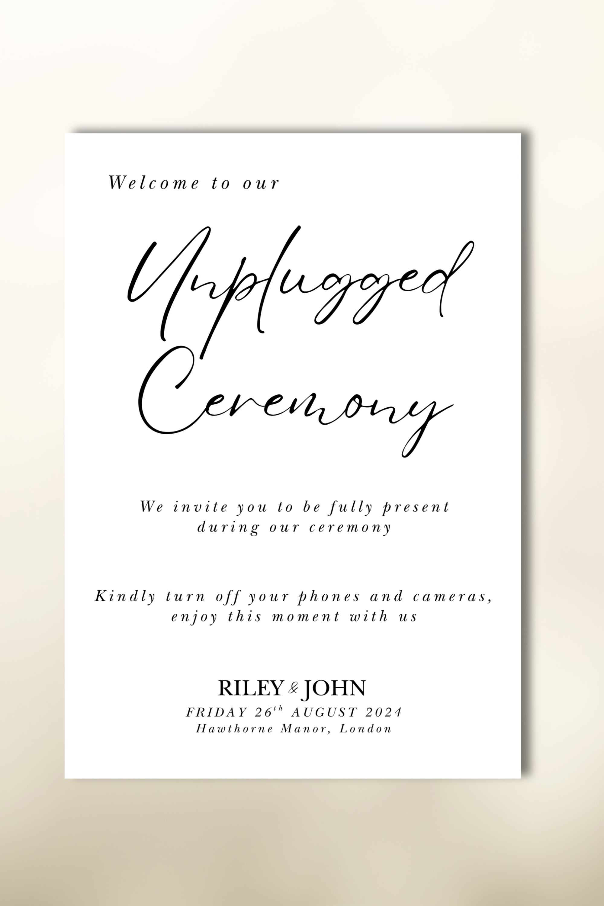 The Riley Unplugged Ceremony Sign
