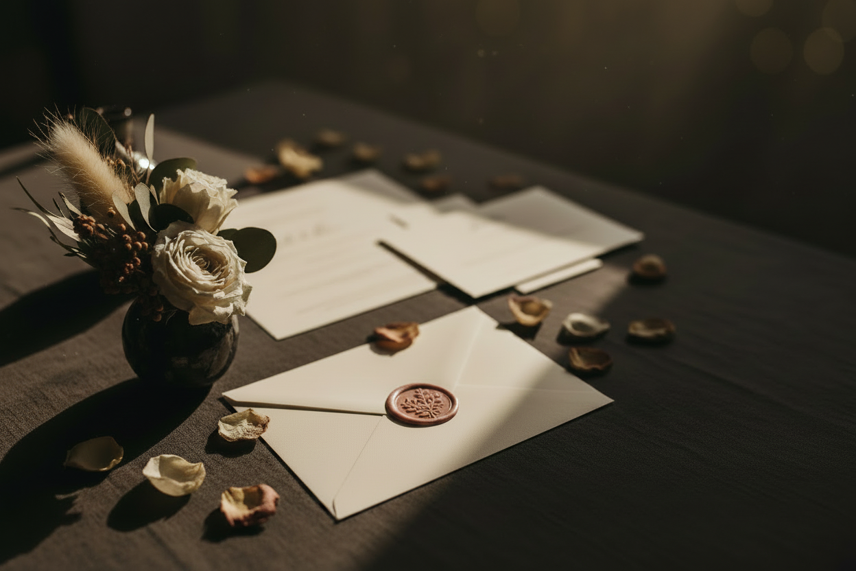 Luxury Wedding Stationery Hero - Floral Wax Seal No Glitter