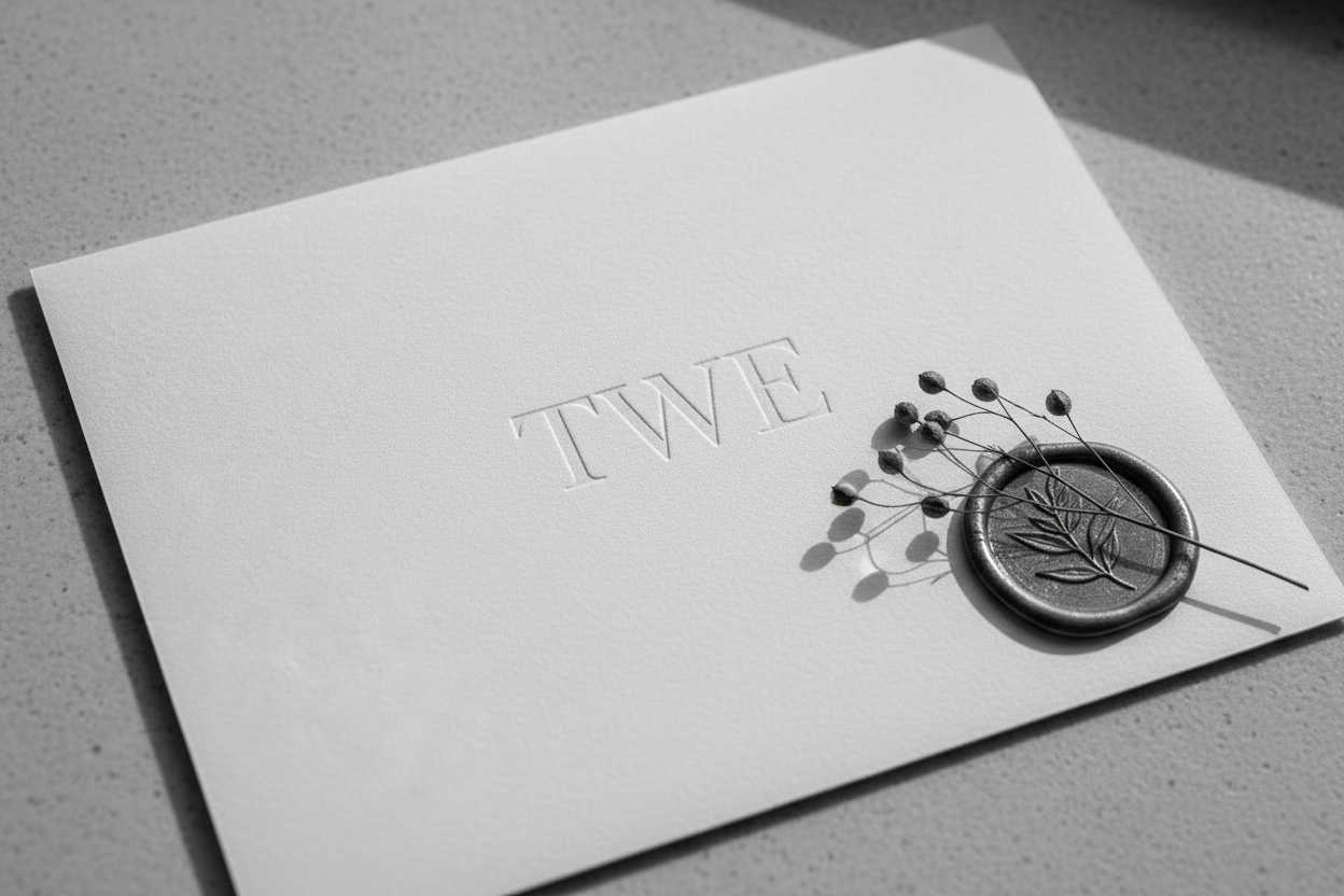 The Wedding Edit — TWE centred emboss